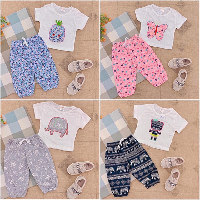Bộ Alibaba cộc tay chất cotton cao cấp hoạ tiết dễ thương ri1.7 cho bé 5-18kg