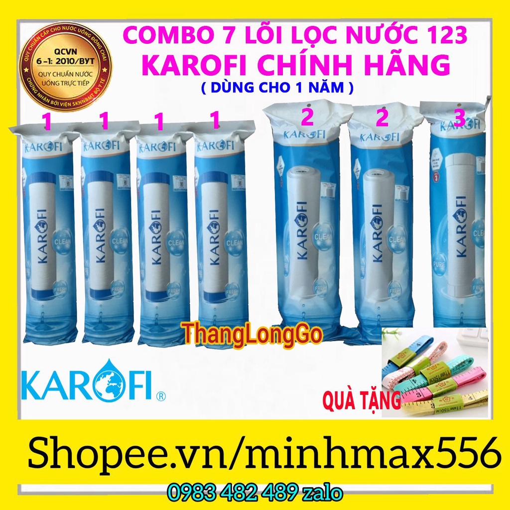 [UY TÍN SỐ 1] Combo 7 lõi lọc nước Karofi chính hãng | Gồm 4 số 1; 2 số 2; 1 số 3 Karofi