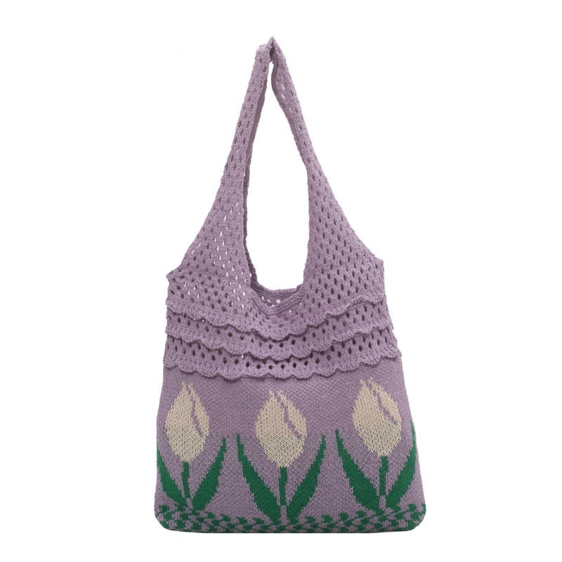 Túi Đeo Vai Đan Len Hình Hoa Rỗng 2022 Thời Trang Đi Biển Cho Nữ
