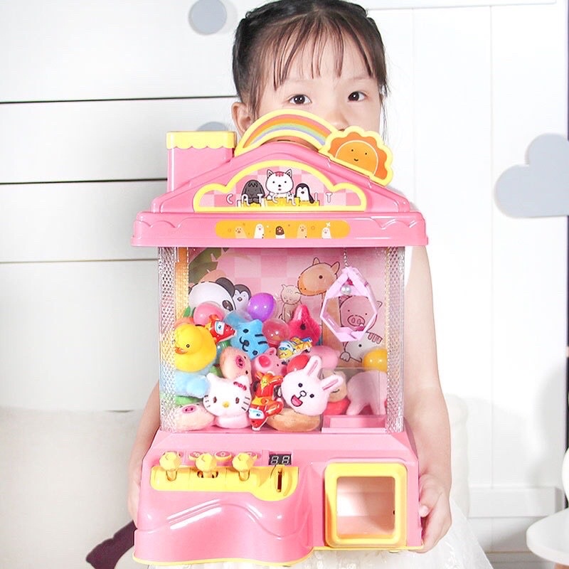 Máy gắp gấu bông màu to hồng cho bé gái có sẵn gấu bông (tặng pin)