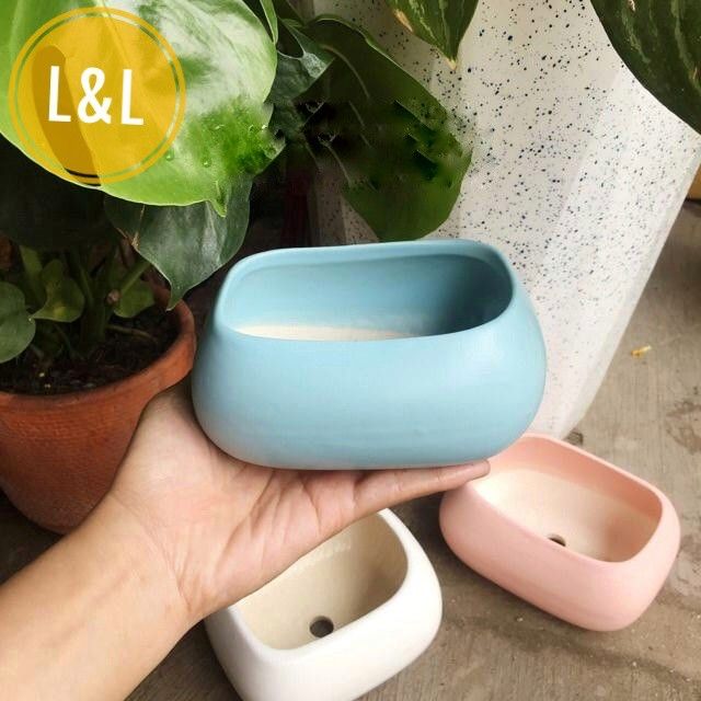 Chậu sứ Bát Tràng Hình ASA Thấp trồng cây Để Bàn, Cây Nội Thất, Sen Đá, Xương rồng, Cây Bon sai cực kỳ đáng yêu