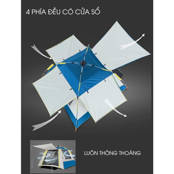 Lều Cắm Trại Tự Bung Và Thu Khung Bằng Sợi Thủy Tinh Vải Matt PE Chống Thấm Chống Rách Chống Nóng