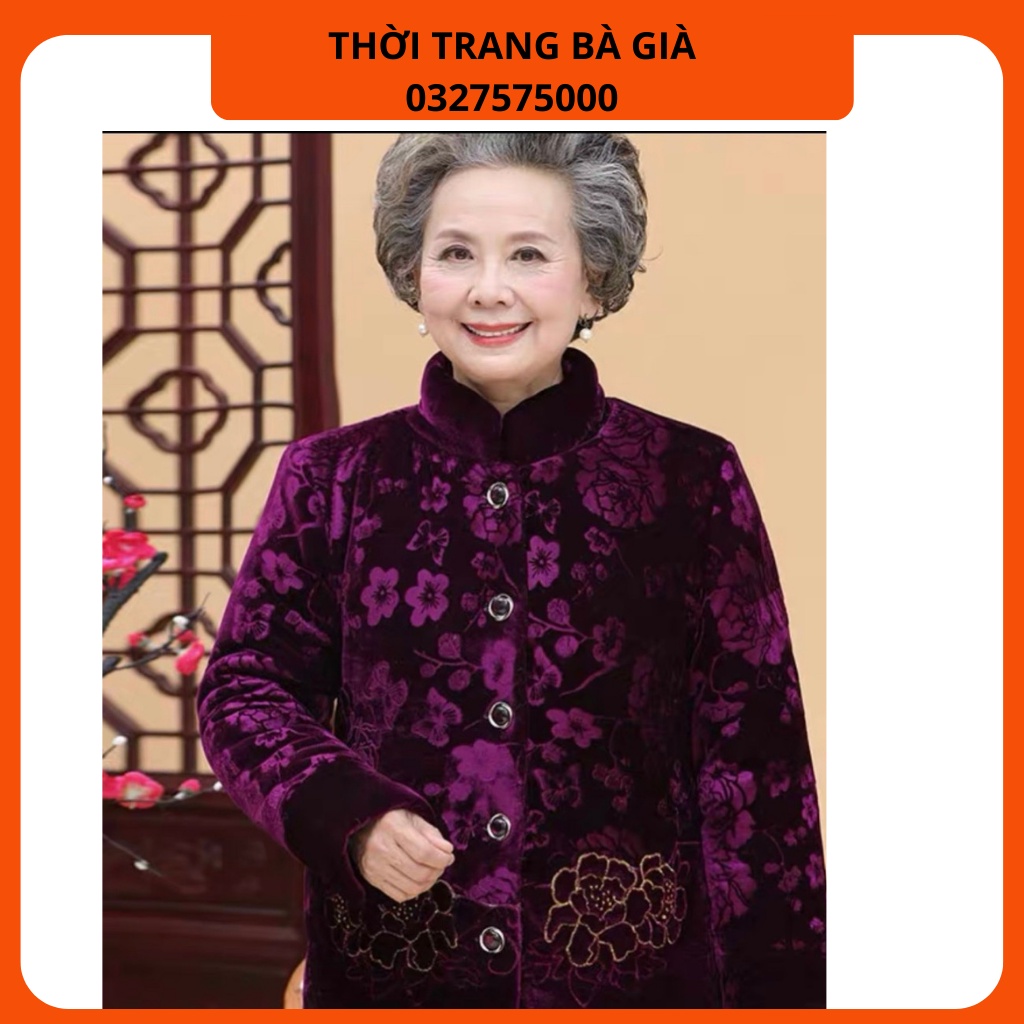 Áo Khoác Bông Nhung Bà Già Nhung Chần Bông Lót Lông Hàng Quảng Châu