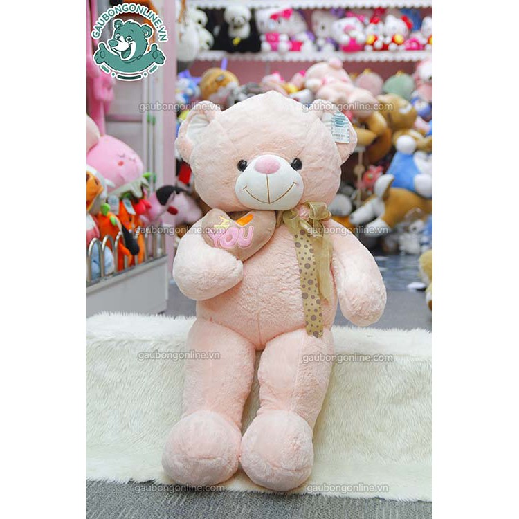 Gấu Bông Teddy Tim Lệch Nơ Hoa kích thước 1m1