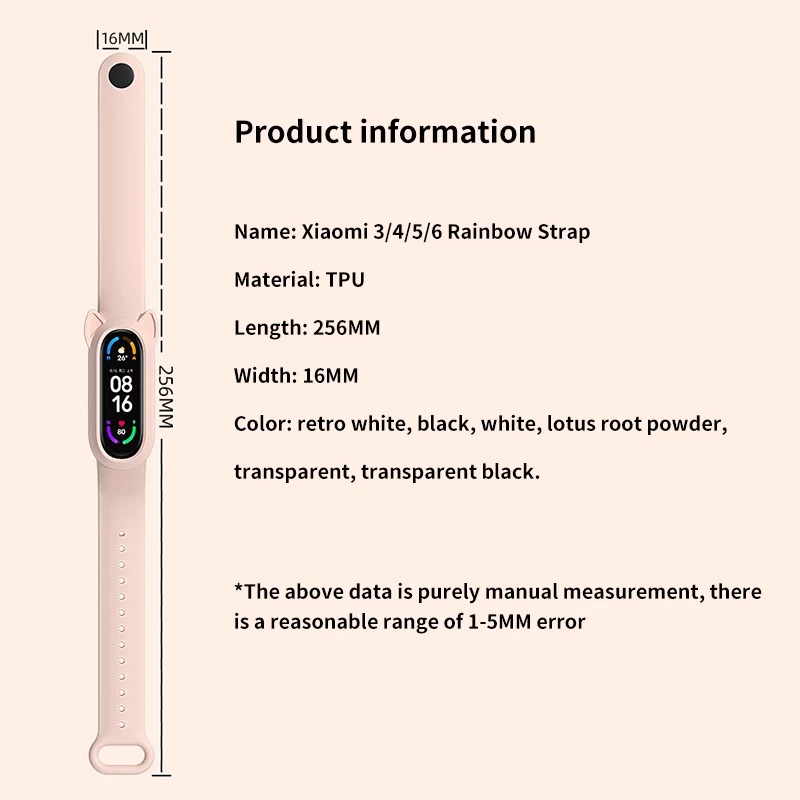 Dây đeo silicon hình tai mèo dễ thương thay thế cho Xiaomi Mi Band 3 4 5 6