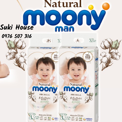 [HCM] [NĐ Nhật] [Dán L38] Tã dán Moony Natural cao cấp cỡ L cho bé 9-14kg