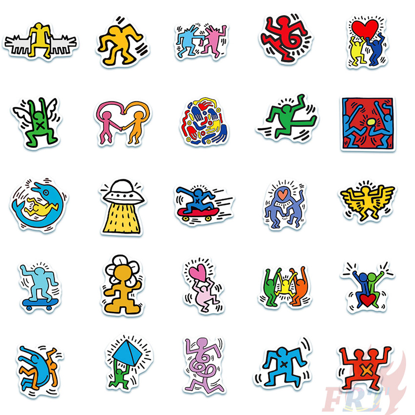 Set 50 nhãn dán trang trí họa tiết Keith Haring Series 02 độc đáo