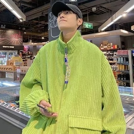 Áo Khoác Cổ Đứng Nhiều Túi Màu Trơn Phối Khóa Kéo Phong Cách Đường Phố Hàn Quốc Cá Tính Cho Nam