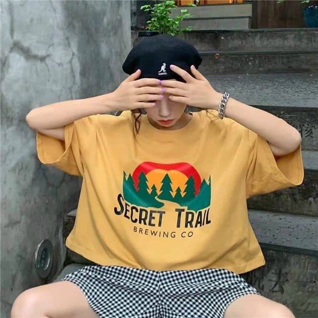 Áo Croptop tay dài nữ form rộng Unisex SECRET TRAIL Freesize 45-70kg, áo thun nam form rộng tay lỡ, áo phông nữ form r