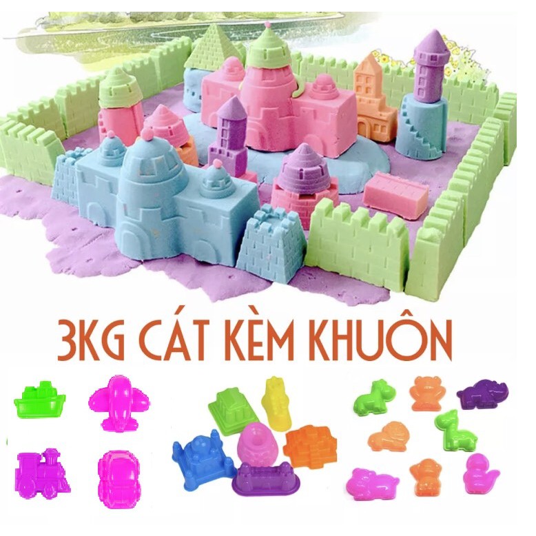 Combo 3kg cát động lực Kèm khuôn Phương tiện giao thông, lâu đài và động vật  - Cát khu vui chơi- Cát vi sinh không dính