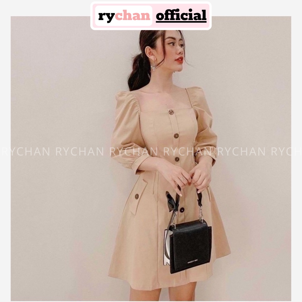 Đầm Nữ Đi Chơi Cổ Vuông Form Ngắn Màu Kem Đen Cực Sang Chảnh[ẢNH THẬT CUỐI] - DX9726