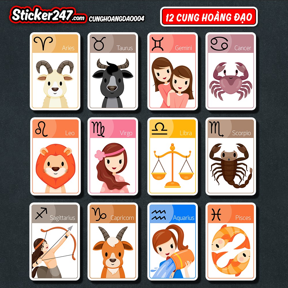 𝑭𝒓𝒆𝒆𝒔𝒉𝒊𝒑 [𝐒𝐞𝐭 𝟭𝟮 𝐒𝐭𝐢𝐜𝐤𝐞𝐫] Hình dán chống nước 12 cung hoàng đạo - CUNGHOANGDAO004 - Sticker 247