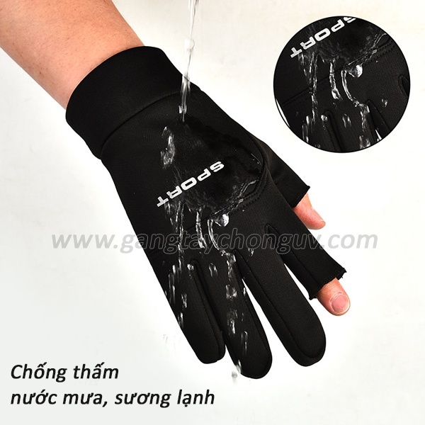 Găng tay xe máy hở 2 ngón dày 3 lớp chống nước/ giữ ấm/chống nắng dùng được 4 mùa GSUN HN