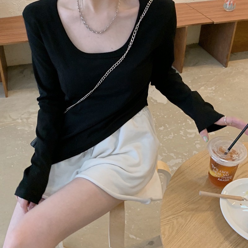 Áo Thun Dài Tay Cổ Tròn Dáng Rộng Thiết Kế Không Đồng Đều Thời Trang Theo Phong Cách Hàn Quốc Cho Nữ