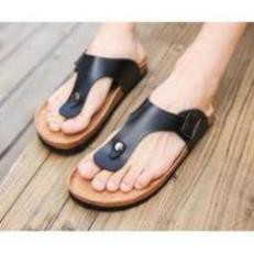! TẾT G Dép sandal nam nữ kẹp ngón quai pu đen đế trấu unisex mới ' ' ࿅