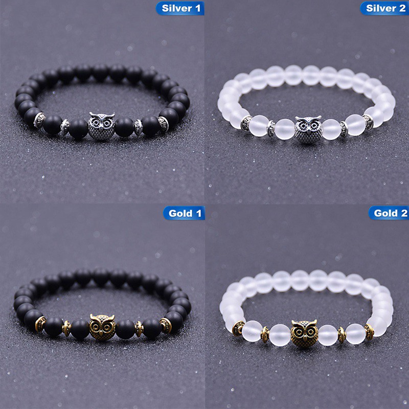 Vòng đeo tay hạt đá tự nhiên phối phụ kiện hình cú đẹp mắt dành cho nam và nữ