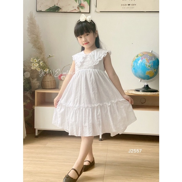 Váy bé gái bèo trắng chất đũi mềm mát rất tiểu thư - đáng yêu