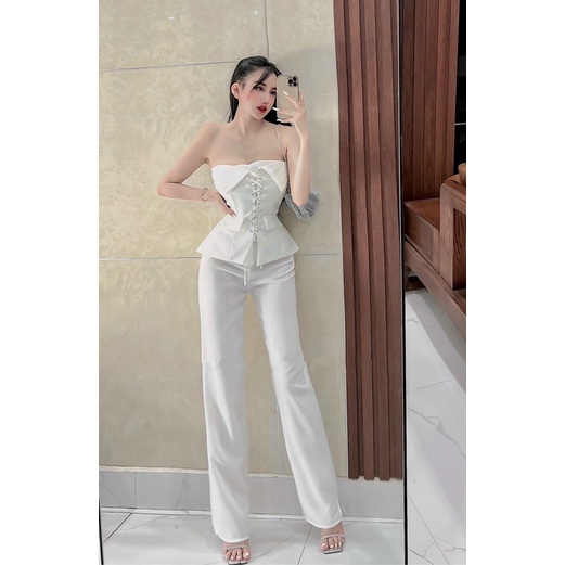 _  Set áo ống đan dây mắc cáo + quần dài