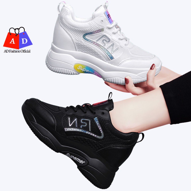 Giày Thể Thao Nữ - Sneaker Nữ Tăng Chiều Cao 5 cm FD7AF Thiết Kế Phong Cách Hàn Quốc Hai Màu Đen Trắng Nổi Bật