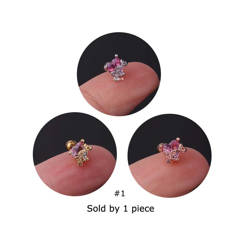 Khuyên tai thép không gỉ đính đá zircon 20Gauge thiết kế với thanh tạ sành điệu