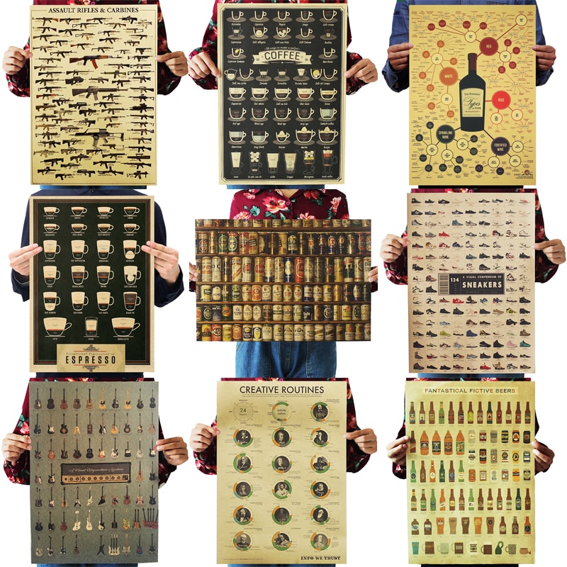 Sticker Dán Tường Hình Vũ Khí Theo Phong Cách Vintage, Kích Thước 51x35cm