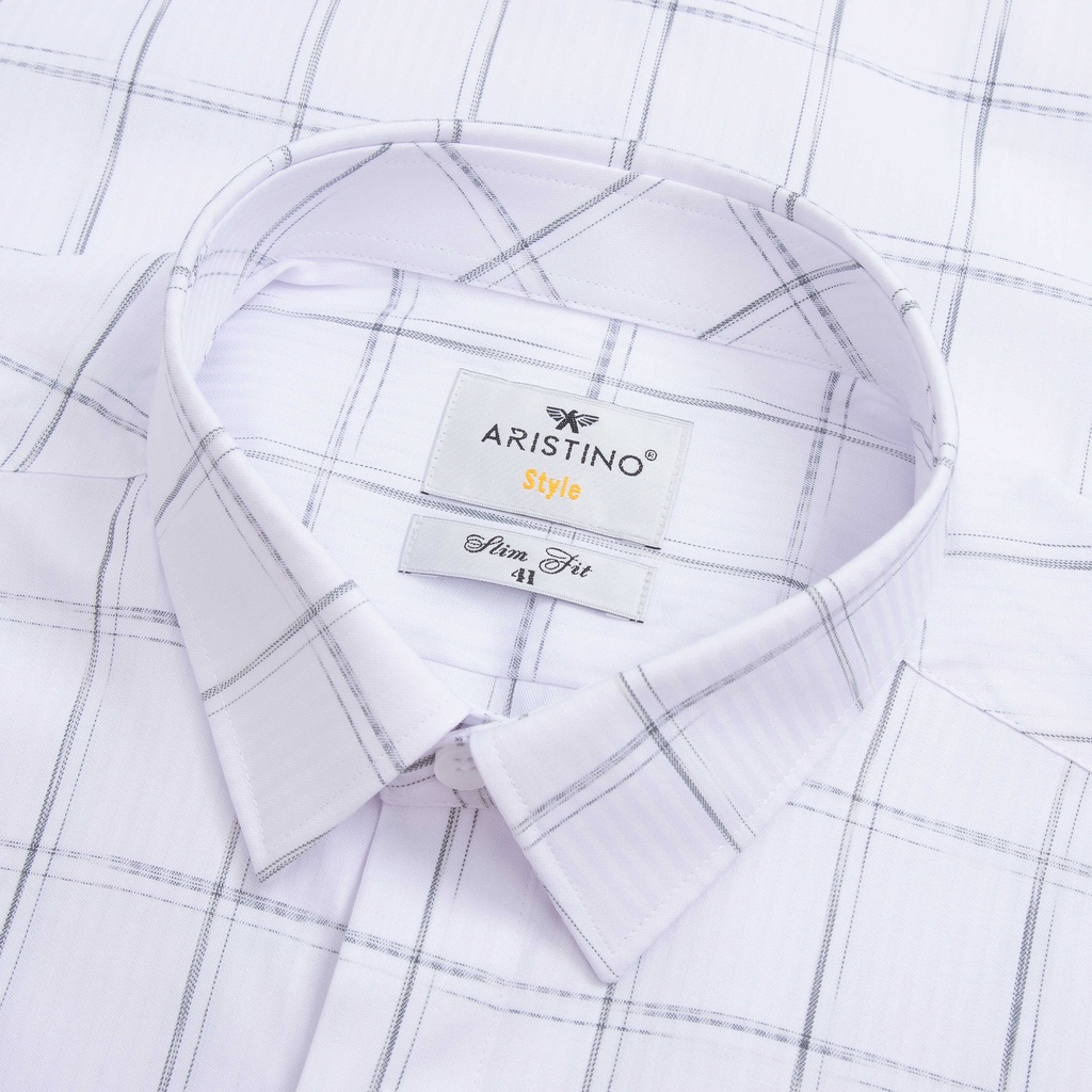 Áo sơ mi nam ngắn tay Aristino họa tiết trắng kẻ xanh trẻ trung, thanh lịch - ASS045S2