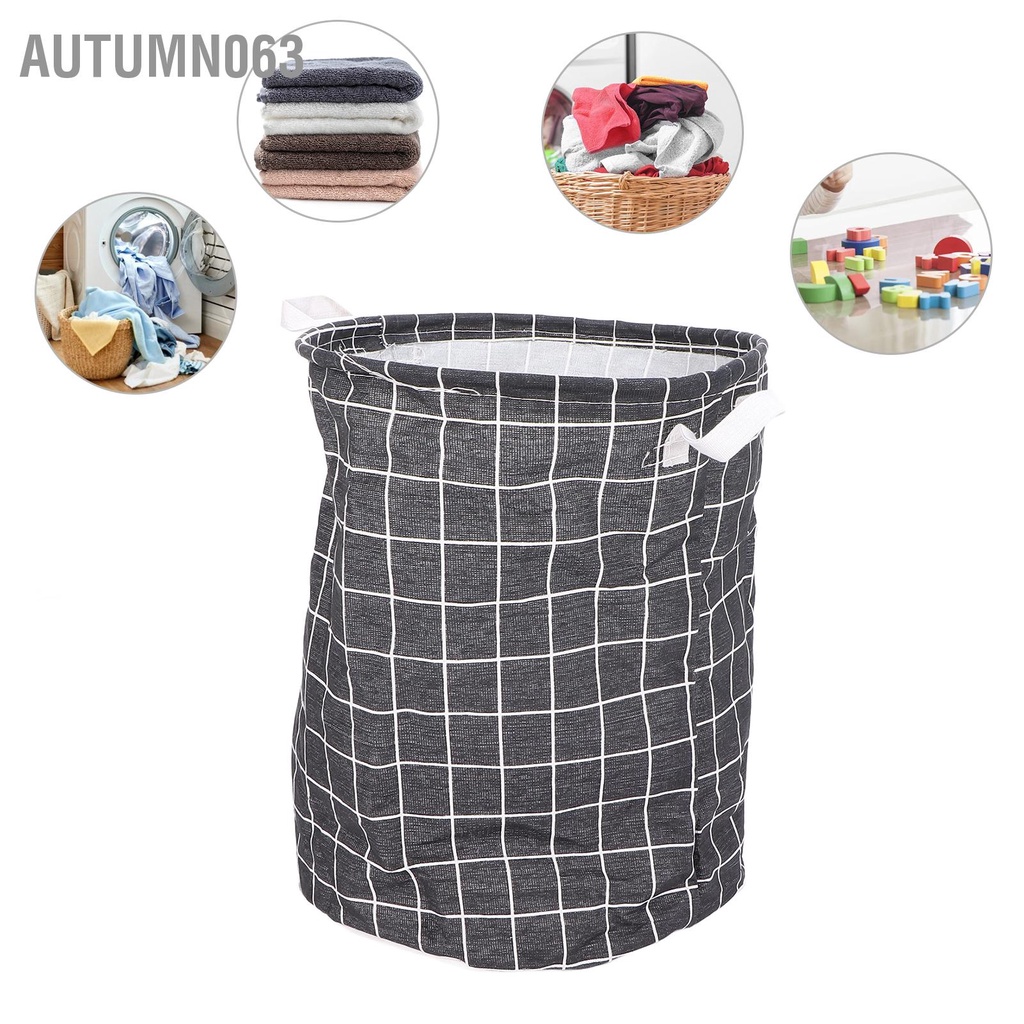 Autumn063 Rổ đựng quần áo bẩn Có thể giặt Ráp thu gọn Màu đen Sọc ca rô dung lượng lớn cho Tiệm làm tóc hộ gia đình