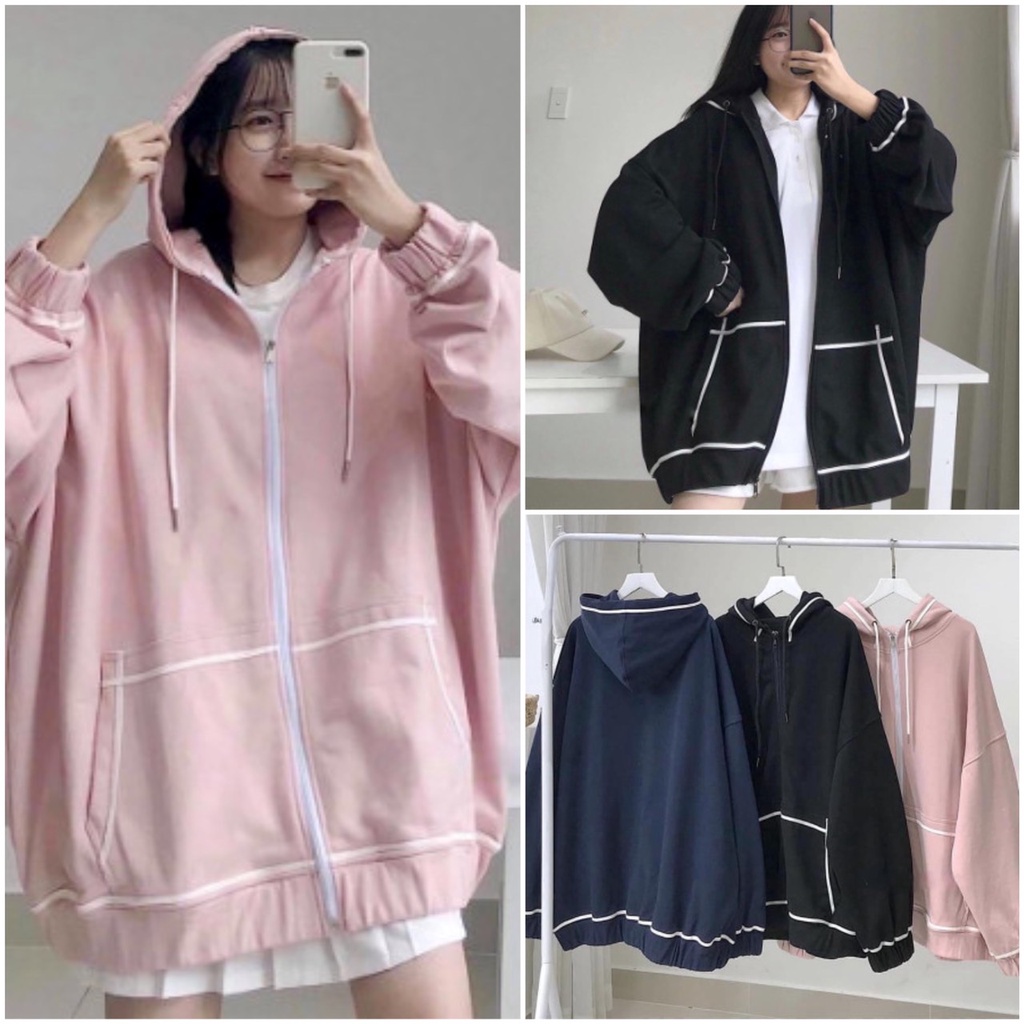  Áo Khoác Hoodie Nữ Viền Tay Bồng 🌸 Áo Jacket Ulzzang form rộng nỉ trơn có mũ AK05 | BigBuy360 - bigbuy360.vn