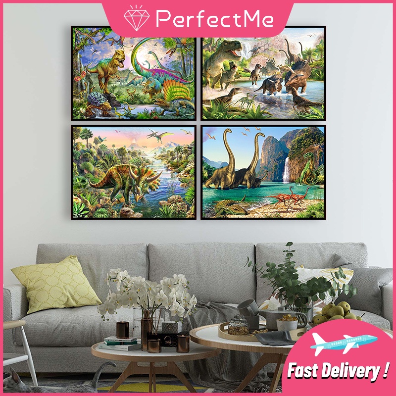 Bộ tranh đính đá 5D họa tiết khủng long độc đáo kích thước 40x30cm DIY dùng trang trí