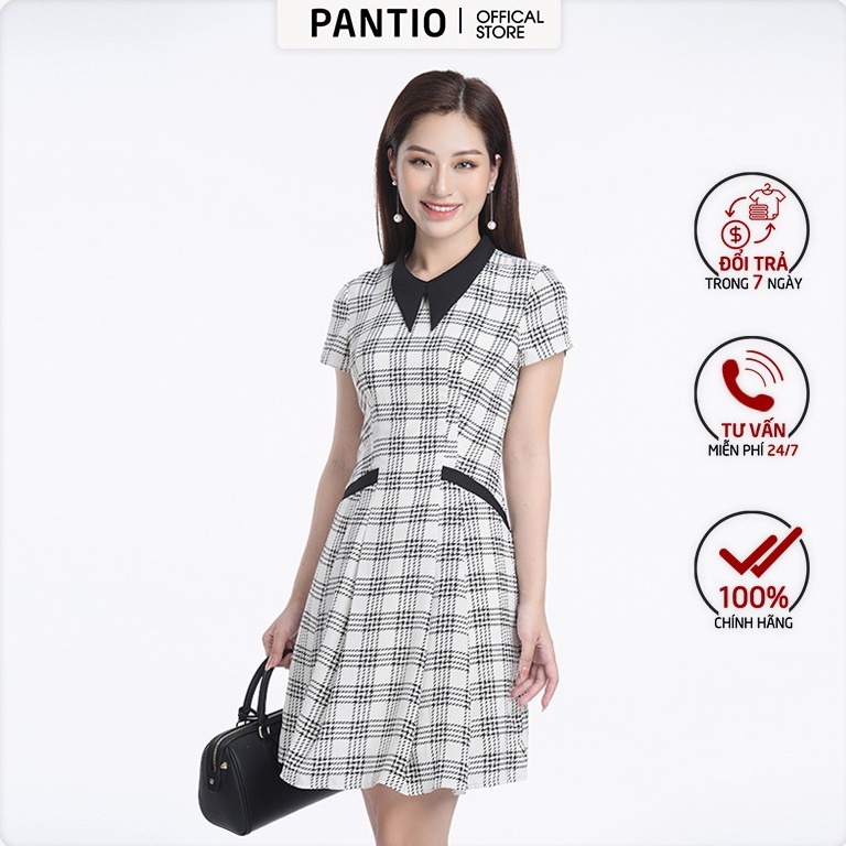 Đầm công sở chất liệu to họa tiết in hoa dáng xòe ngắn tay FDC32753 - PANTIO