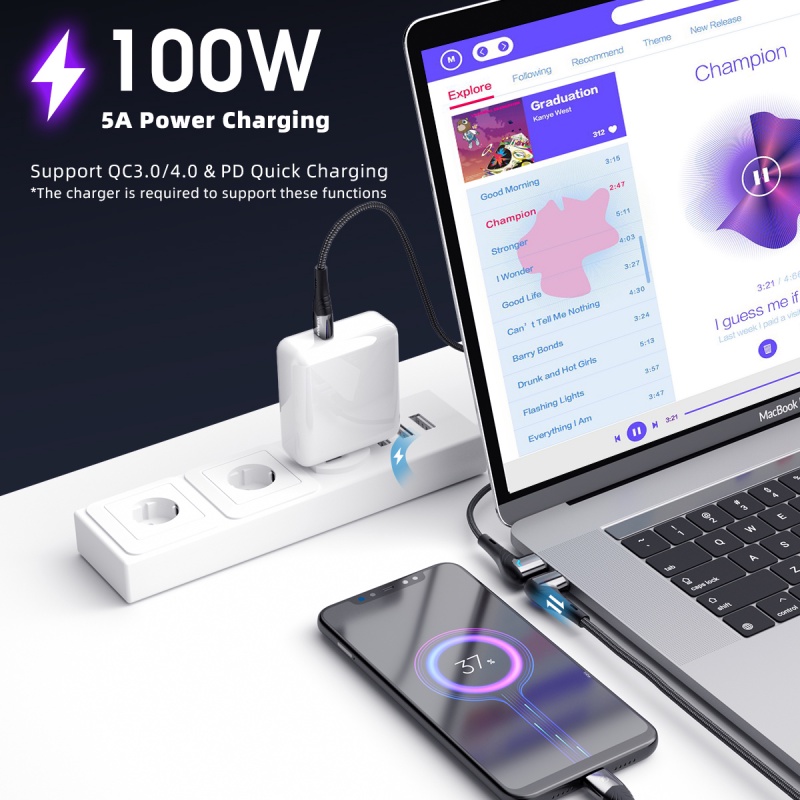 Dây Cáp Sạc Nhanh 5A 100w Hai Đầu Type-C Cho Huawei / Máy Tính Bảng