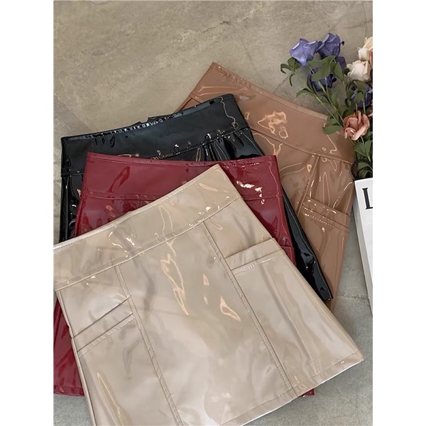 Chân váy da bóng cạp cao QC hot hit