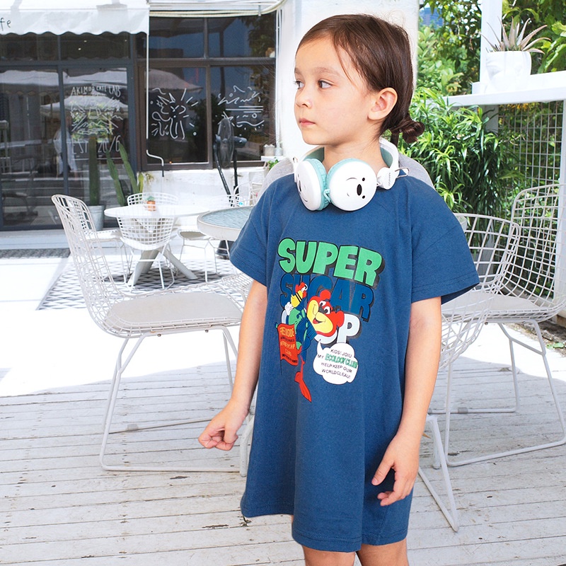 Đầm Cotton Tay Ngắn Dáng Rộng In Họa Tiết Hoạt Hình Thời Trang Mùa Hè Xinh Xắn Cho Bé Gái 1-6 Tuổi