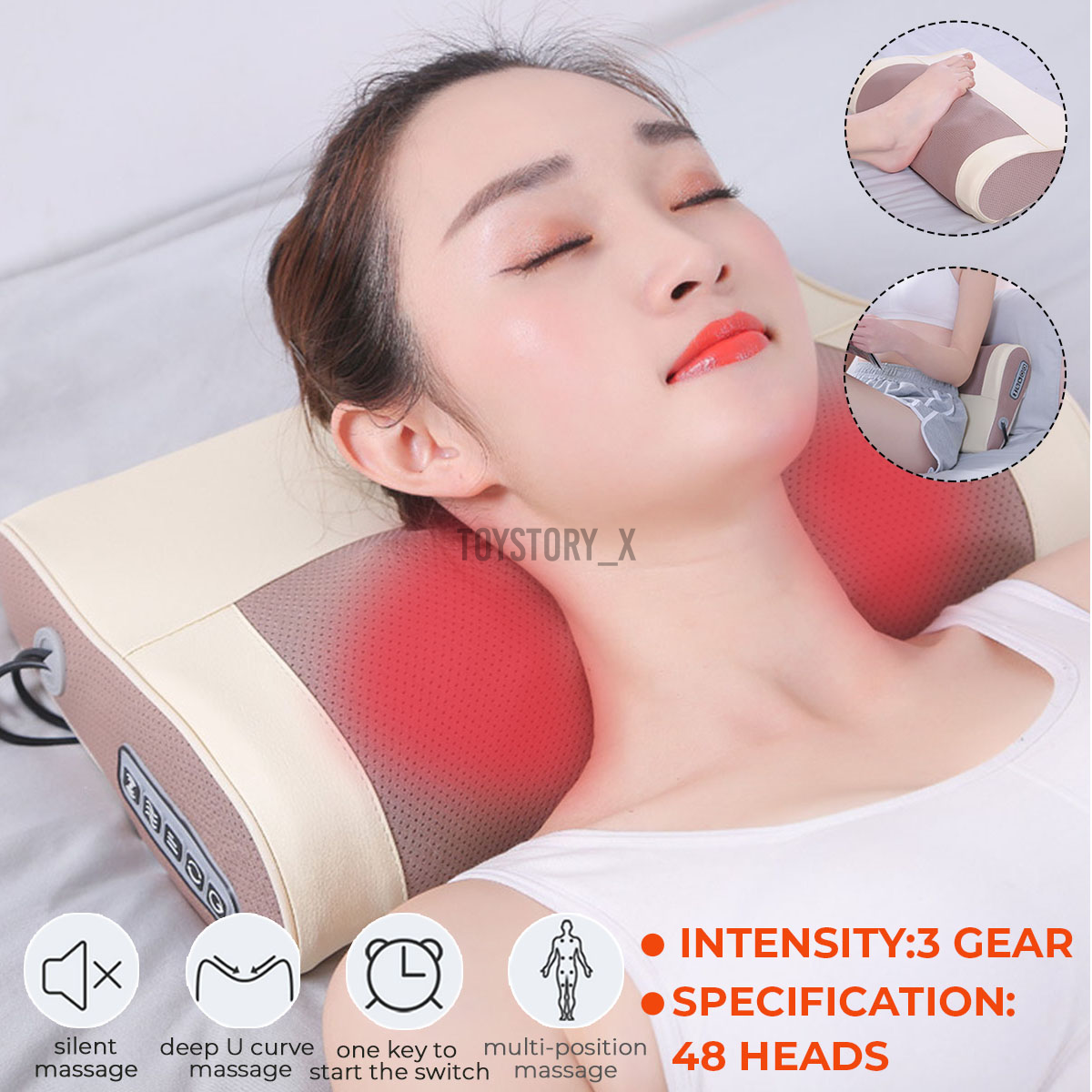 Gối 16 đầu mát xa nhiệt từ tính 3 cấp độ cho cổ/eo/bụng/cánh tay/đùi/bắp chân