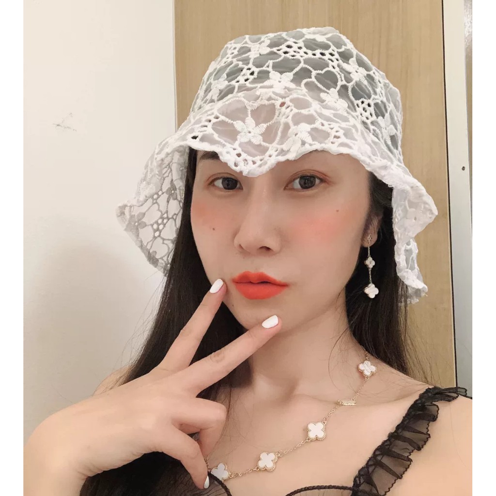 [Sẵn Hàng]♥️Mũ Ren Đen Trắng Trong Suốt(ảnh thật)2Màu