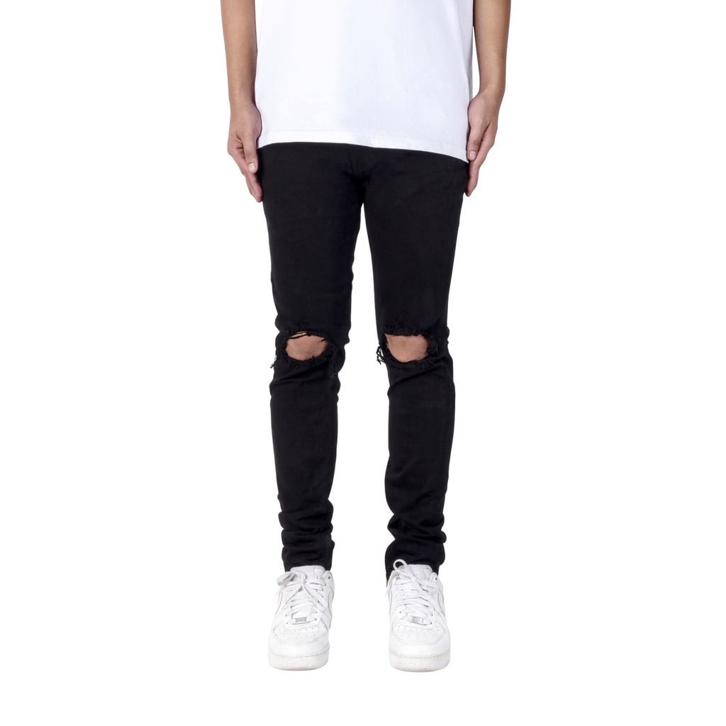 Quần jean nam streetwear cao cấp FNOS NZ5 màu đen rách gối form slimfit jean thun co giãn 🔥