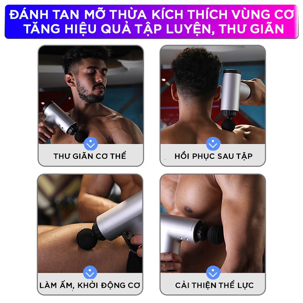 Máy massage cầm tay cổ vai gáy 4 đầu 6 chế độ, Máy đấm lưng rung mát xa giúp giãn cơ bắp đùi chân, đỡ mỏi toàn thân M8