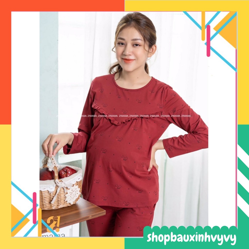 [HÀNG HÓT] Bộ Đồ Bầu Sau Sinh Dài Tay Kéo Khoá Ngang Cotton Cho Con Bú Siêu Đẹp