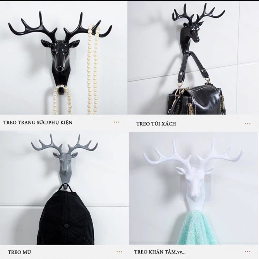 Móc dán tường trang trí decor hình đầu nai treo đồ đa năng siêu chắc chắc