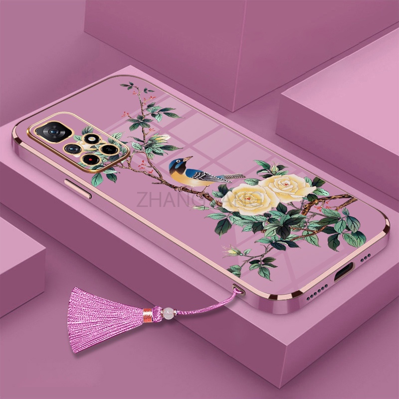 Ốp Điện Thoại Silicon Mềm Mạ Điện Họa Tiết Hoa Và Chim Kèm Dây Đeo Cho Redmi 10 Redmi 9 Redmi 8 Redmi 7 Redmi 8a