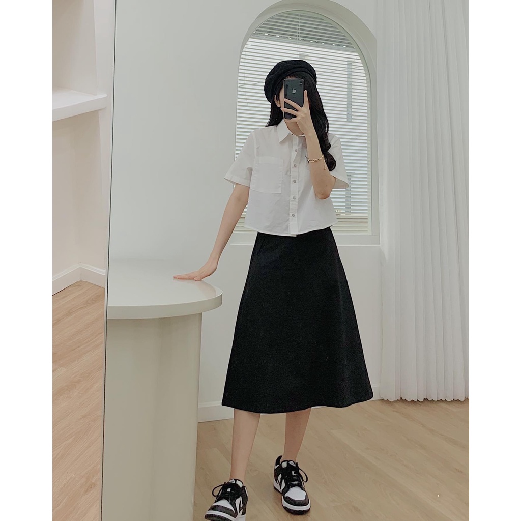 Áo sơ mi nữ croptop TN tay ngắn túi vuông chất cotton Poplin nhiều màu - Hanie Top -  Tyribee Clothing