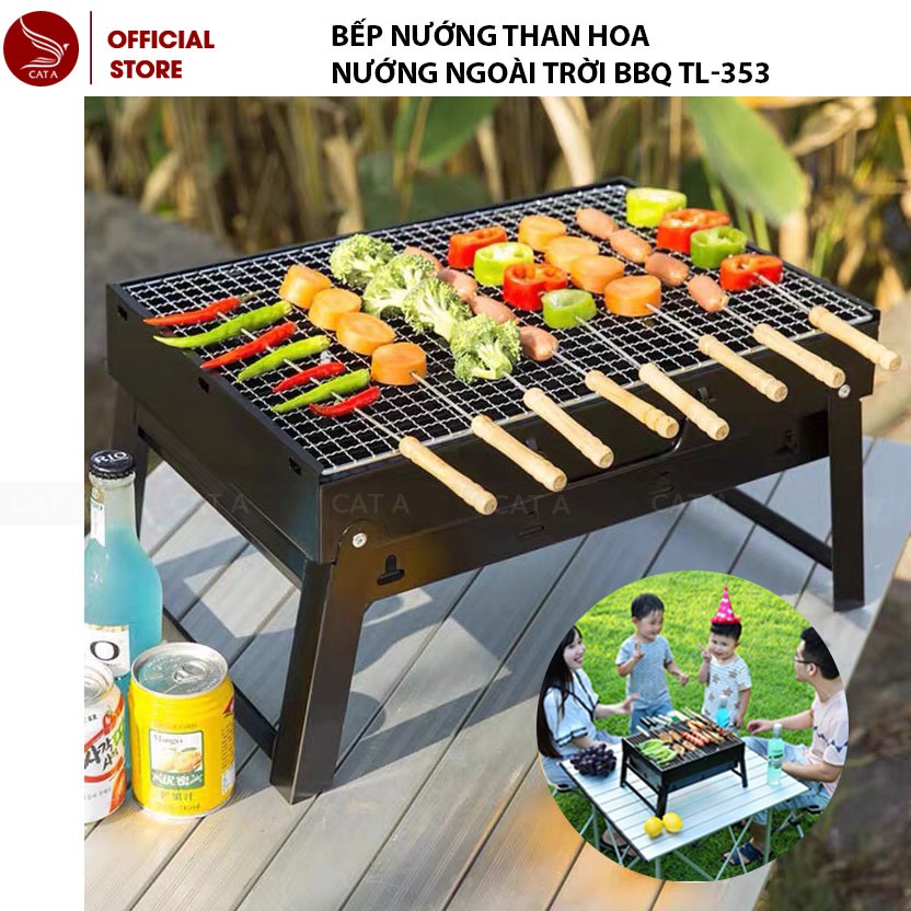 Bếp nướng than hoa nướng ngoài trời BBQ chất liệu inox cao cấp- Có Chân Đế, Tay Cầm Xếp Gọn Tiện Lợi TL-372