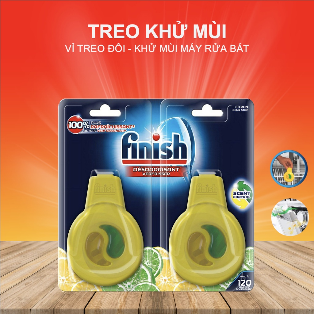 Treo Khử Mùi Máy Rửa Chén Bát Finish Hương Chanh Loại Bỏ Mùi Hôi Nhập Khẩu Châu Âu Chính Hãng 02 Sản Phẩm/Vỉ