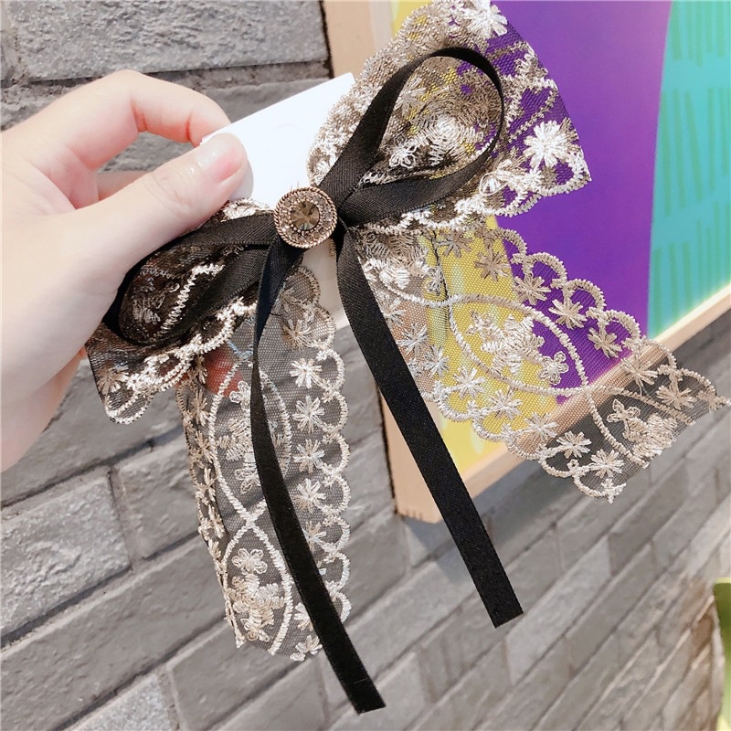 Kẹp Tóc Hình Nơ Phối Ren Phong Cách Hàn Quốc Xinh Xắn