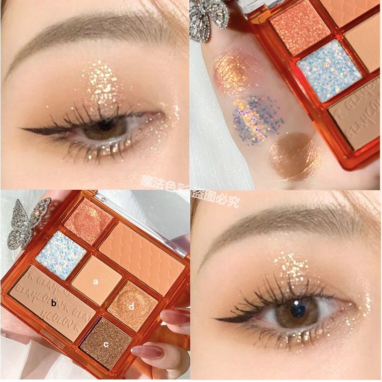 Bảng Mắt Glam 7 Ô Kết Hợp Phấn Má Và Nhũ Bắt Sáng Glam REAL EYPALETTE tone cam đào