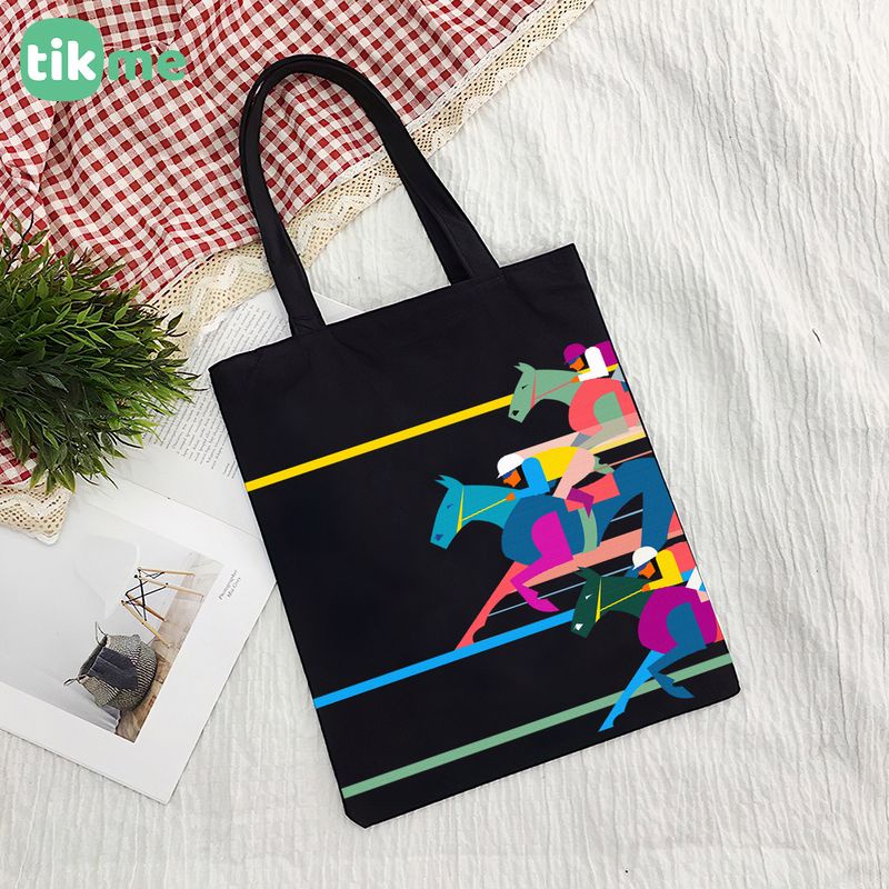 Túi tote vải canvas đàn ngựa chạy trên đường
