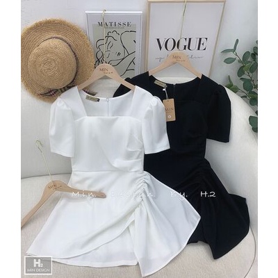 Váy đầm tuyết mưa cổ vuông tay bồng xinh
