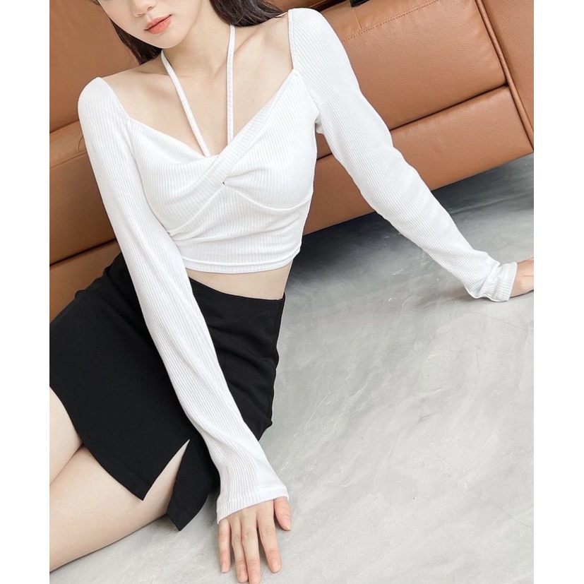 ÁO THUN TAY DÀI NHẤN CỘT DÂY YẾM - MIMI TOP
