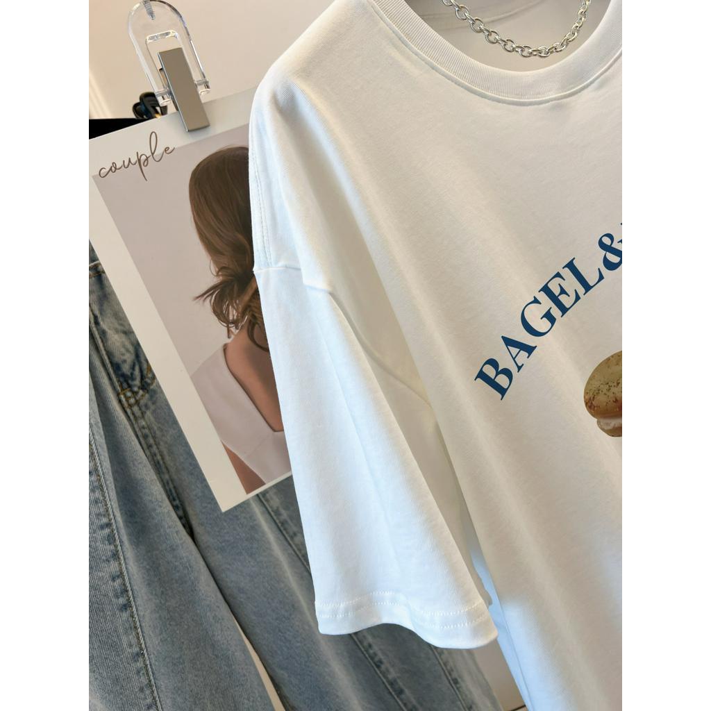 Áo Thun Cotton Dáng Rộng Ngắn Tay In Chữ Phong Cách Hàn Quốc Thời Trang Mùa Hè 63573