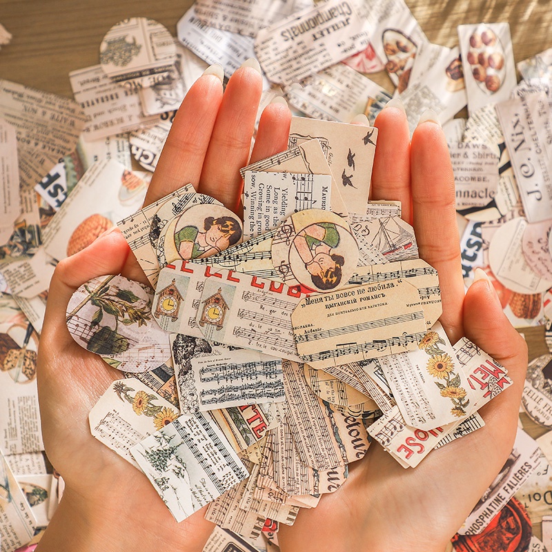 Set 80 tờ nhãn dán trang trí họa tiết tàu lửa phong cách retro